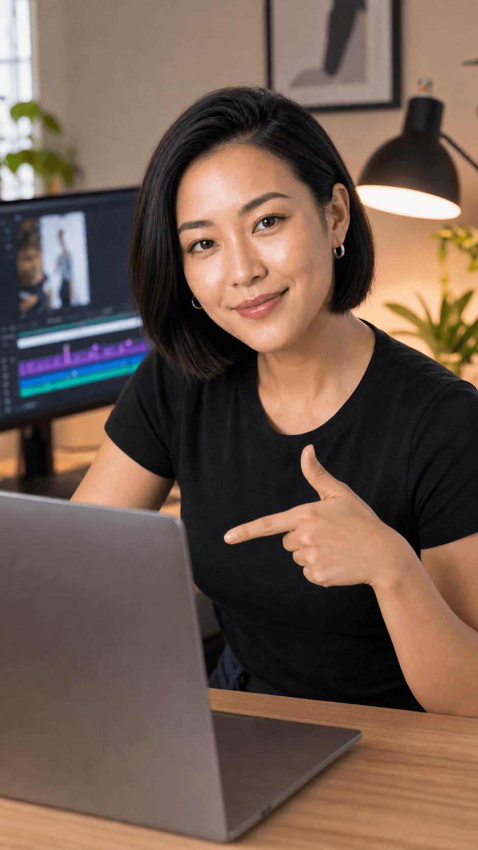 Maya creating a social video at her editing desk
